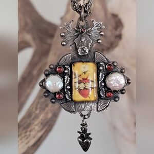 Sweet Bird Studio Sacred Heart w/Pearls Necklace EUC Solid Sterling Silver $595